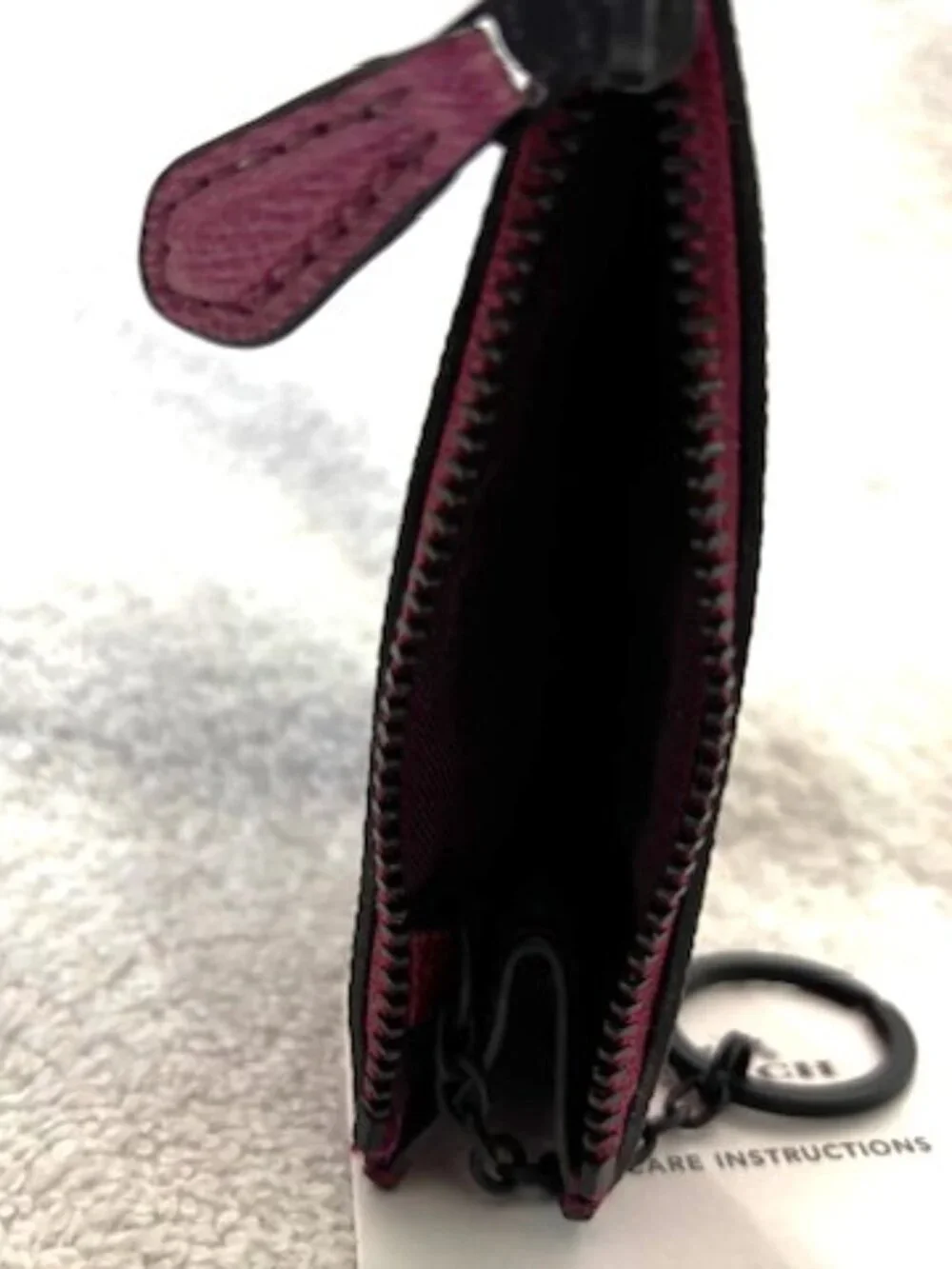 Coach Mini mauve leather Skinny Card case with dark matte black metal hardware